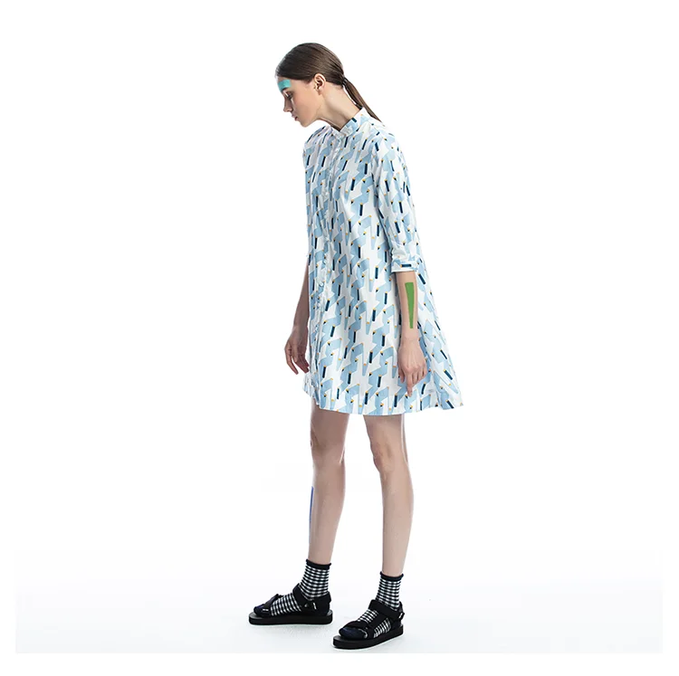 IRINAFC26 FW Collection women clothing stand collar three quarter sleeve long shirt dress