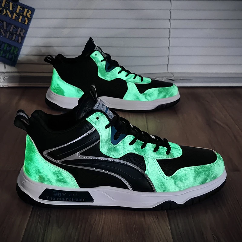 Men's High Top 2021 Autumn New Hong Kong Style Trend Student Youth Luminous Sneakers Fashionable Comfortable Casual Shoes | Спорт и