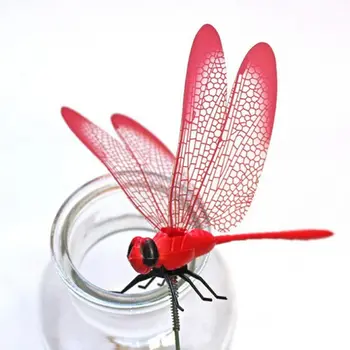 

10PCS / Bag Plant Lawn Decoration Stick Artificial 3D Dragonfly Outdoor Simulation Dragonfly Brocade Garden Yard Decoration