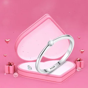 

Simple 925 Sterling Silver Rings for Women Wedding Shiny Round Cubic Zirconia Crystal Rings Jewelry 2019