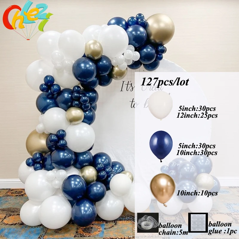 

127Pcs/Lot Night Blue Balloons Garland Arch Kit Darkblue White Metallic Set Ballon Birthday Party Wedding Decoration Baby Shower