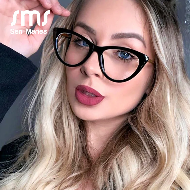 Fashion Flat Mirror Optical Glasses Female Metal Luxury Brand Designer Spectacles Transparent Cat Eye Glasses Frame Male Myopia