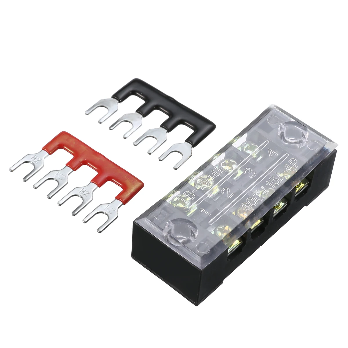 600V 15A 4P Double Row Wire Barrier Terminal Block With 2 Connector Strips For Home Wire Electronic Circuit 55x21x17mm