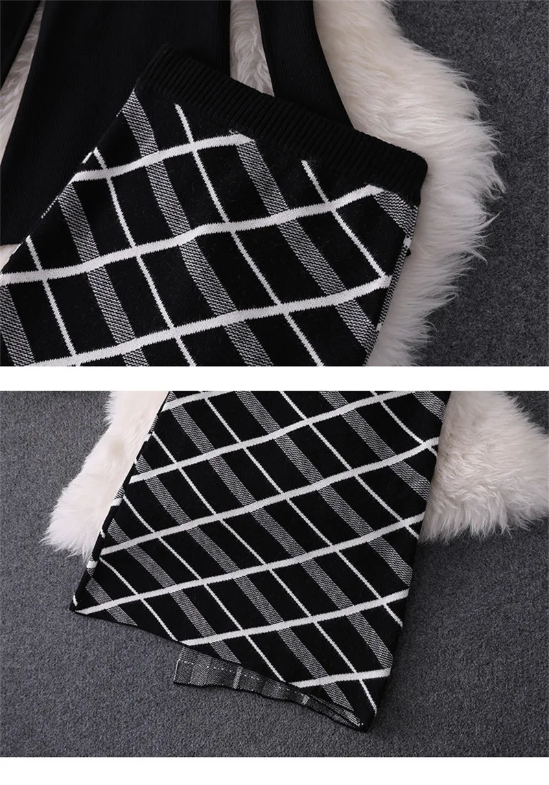 Top Brand Designer Women Sweater Skirt 2Pcs Set 2019 Autumn Winter High Neck Knit Top+Plaid Skirt Suit Set Lady Twinset
