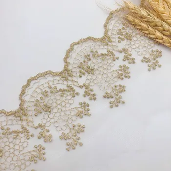

20Yards Gold Lace Ribbon Tape 10.5cm Wide Trim DIY Handicrafts Embroidered Net Cord For Sewing Decoration african lace fabric
