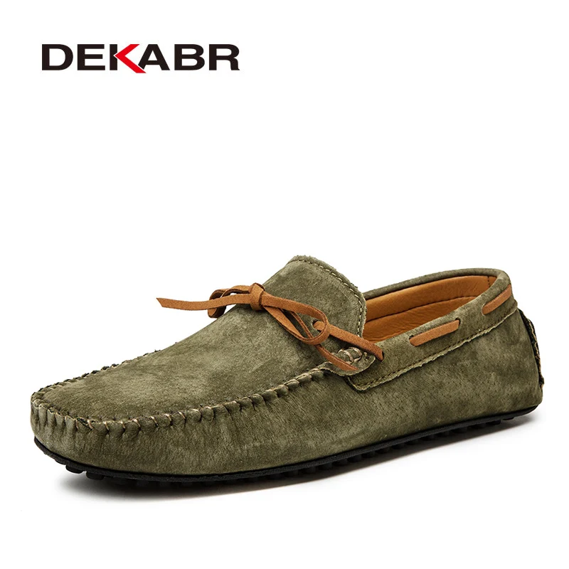 Shoes Mens Loafers Green Breathable Genuine-Leather Summer DEKABR Casual Sapato Masculino