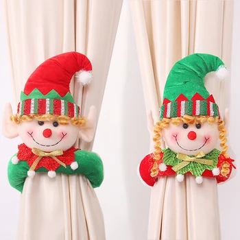 

Christmas Santa Claus Windows Curtain Buckle Decor For Hotel Restaurant Living Room Xmas Decoration For Living Room
