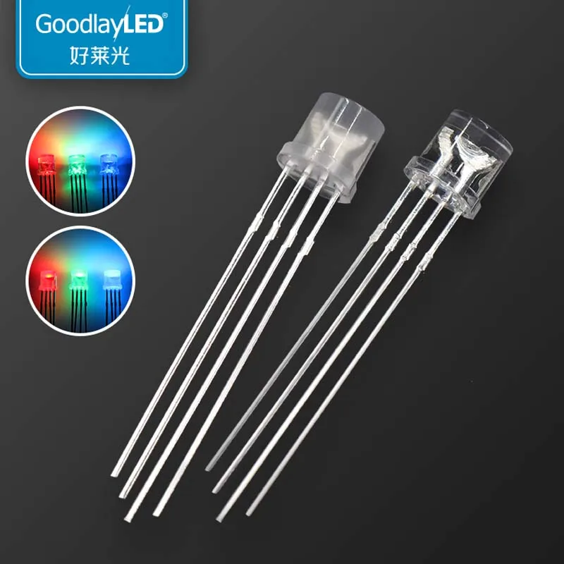 

1000PCS Flat top 5mm RGB led Transparent/diffused 4-PIN multicolor dip led RGB full color light diode