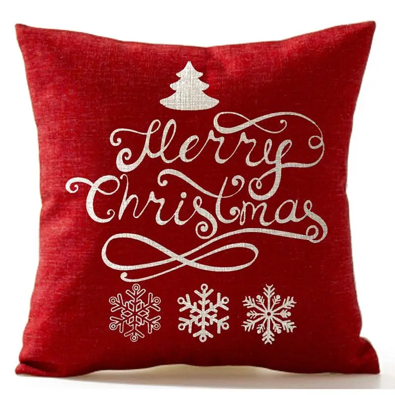 Christmas Pine Tree Snowflake Merry In Red flax Throw Pillow Case Cushion Cover Home Office Living Room Decorative Squ | Дом и сад