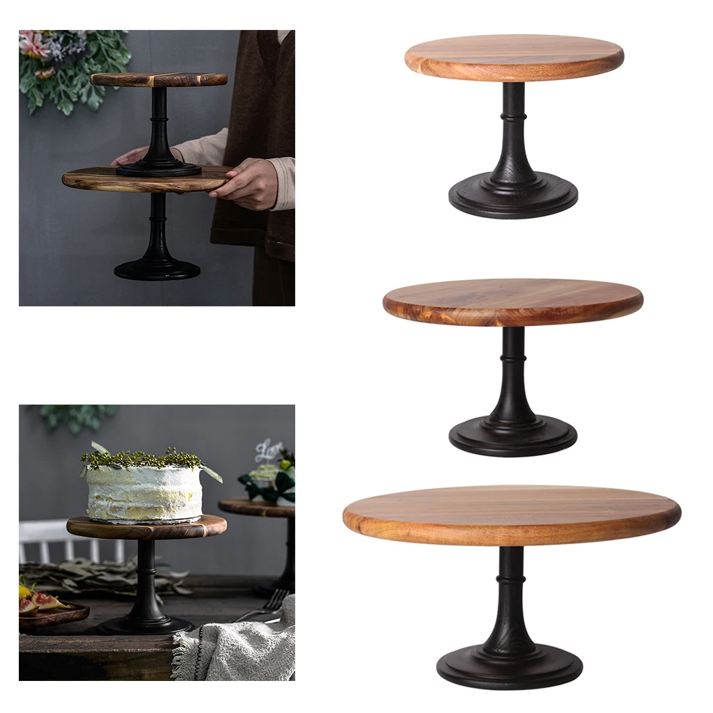 Wood Cake Stand Pedestal Dessert Round Holder Wedding Party Birthday Small Cupcake Tall Table Bases Plates Display