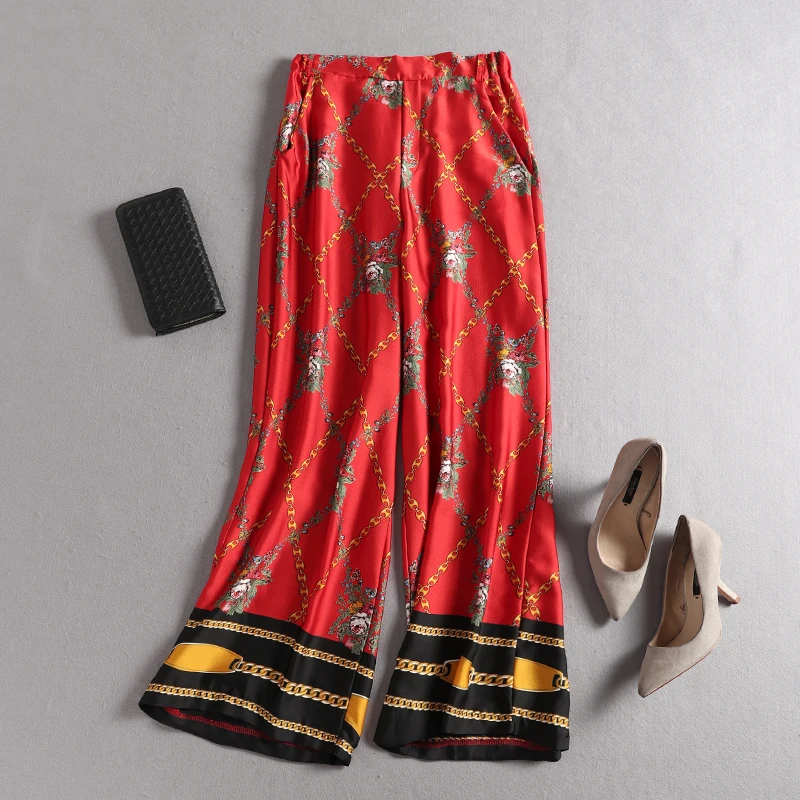 

Holiday Ethnic Wind Printed Broad-legged Pants Female Summer 2019 New Leisure Trousers Nine-minute Pants Tide