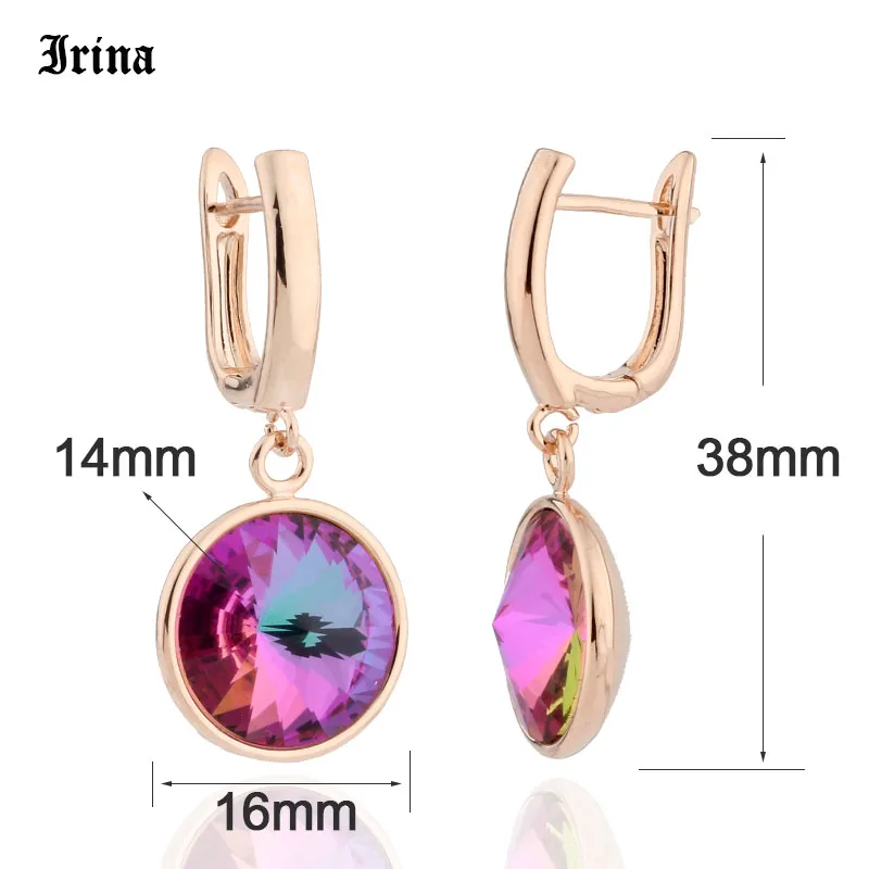 High Quality Classic 12 Color Round Crystal Drop Earrings 585 Rose Gold Color Colorful Korean Earrings for Women Wedding Jewelry