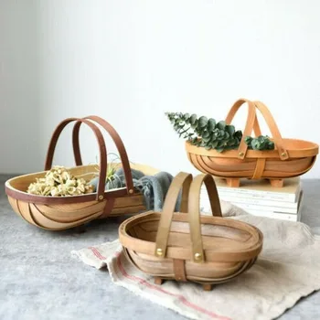 

Bread bamboo material durable wooden garden fruit vegetable hand basket Kitchen Storage Organization portable basket
