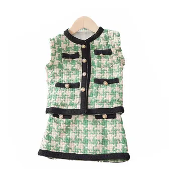 

Girls Tweed Clothes Sets Toddler Girls Plaid Coat + Shorts Outfits Set 2pcs Suit Children Outwear Clothing Girls Party Sweet Set
