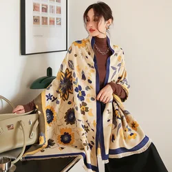 Autumn and Winter New Literary Retro Printing Double-Sided Imitation Cashmere Scarf For Women Fashion Long Warm Scarf Shawl
