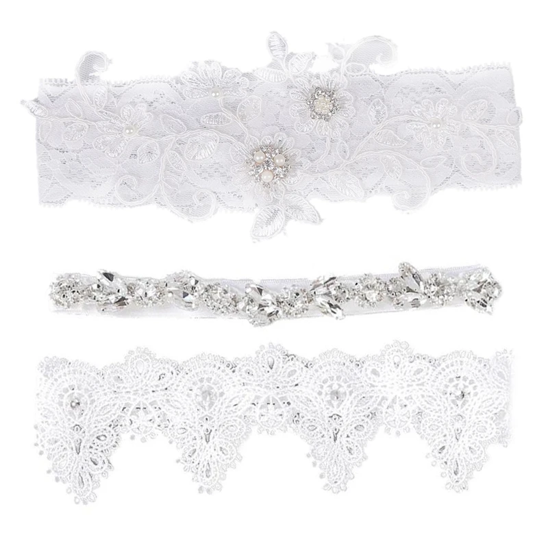 

2Pcs Wedding Garter Rhinestone Embroidery Flower Beading White Sexy Garters for Women/Female Thigh Ring Bridal Leg Garter