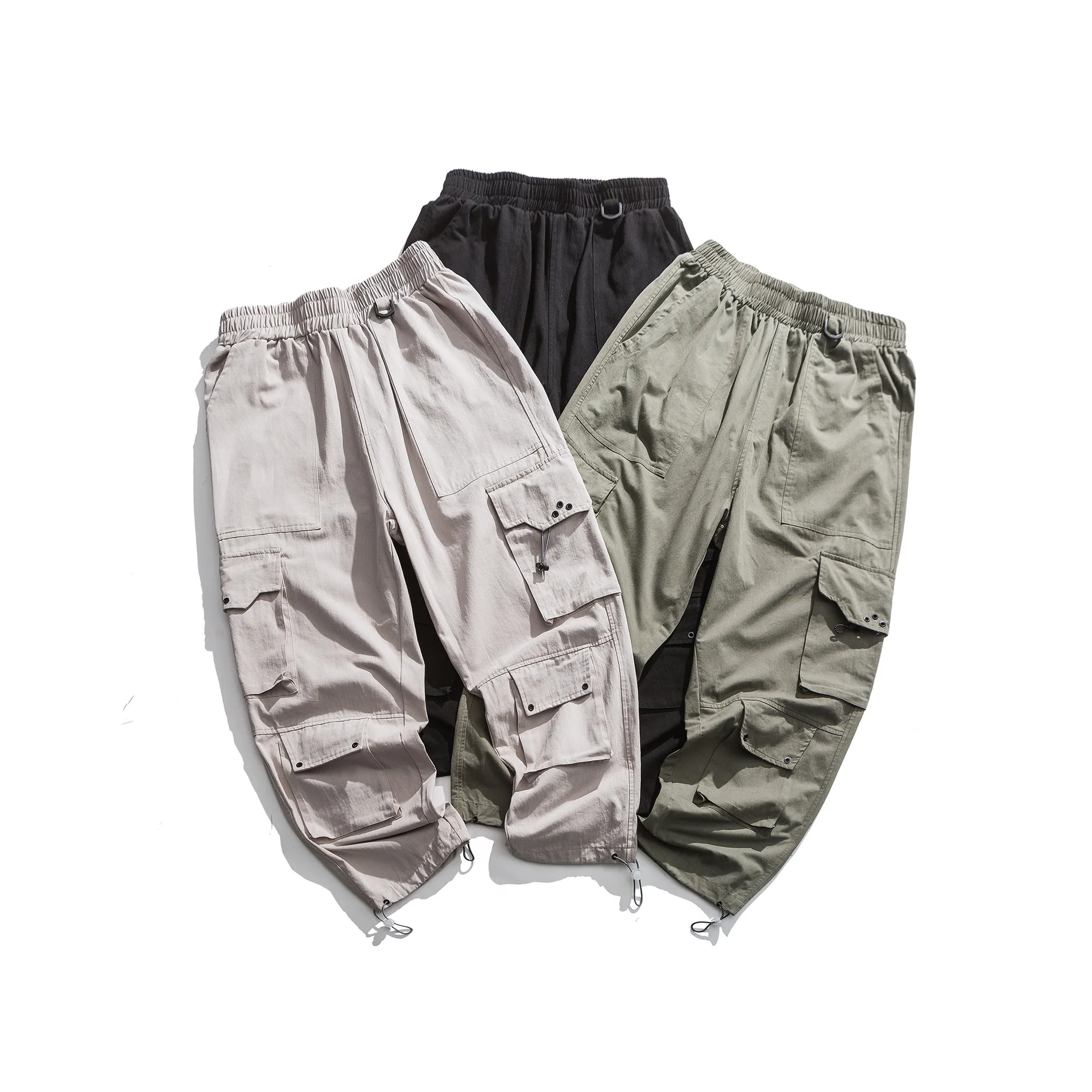 

City Where the Product Spring New Style Elastic Band Multi-pockets Bib Overall Solid Color MEN'S Casual Pants