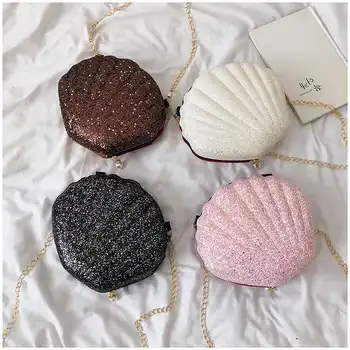 

Girls Mini Casual Cute Sequins Shoulder Messenger Handbags Female Small Women Chain Zipper Shell Crossbody Bags bolsa feminina