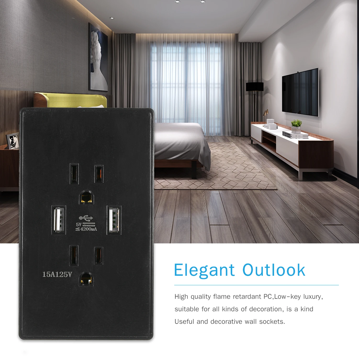 

High Speed Wall Socket USB Output DC 5V 3.1A 4.2A Electrical Outlet 2 Charger Dual USB Port Socket Wall Outlet