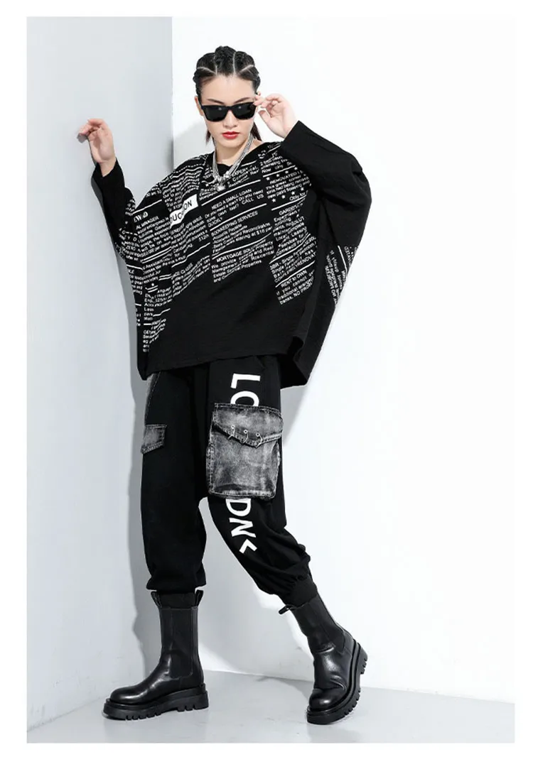 XITAO Letter Patchwork T Shirt Women Loose Fashion Personality All Match Batwing Sleeve 2020 New Autumn Tee Goddess Fan ZP3258