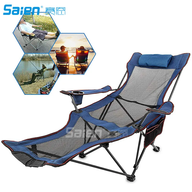 

Folding Camp Chair with Footrest Mesh Lounge Chair with Cup Holder and Storage Bag for Camping and Other Outdoor Activities