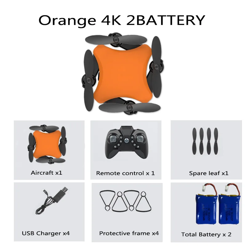 Orange 4K 2B Bag KY902S мини-Дрон 4k HD камера DIY пять цветов RC складной Квадрокоптер с дистанционным управлением Вертолет Детские Подарочные игрушки - Цвет: Orange 4K 2B Bag