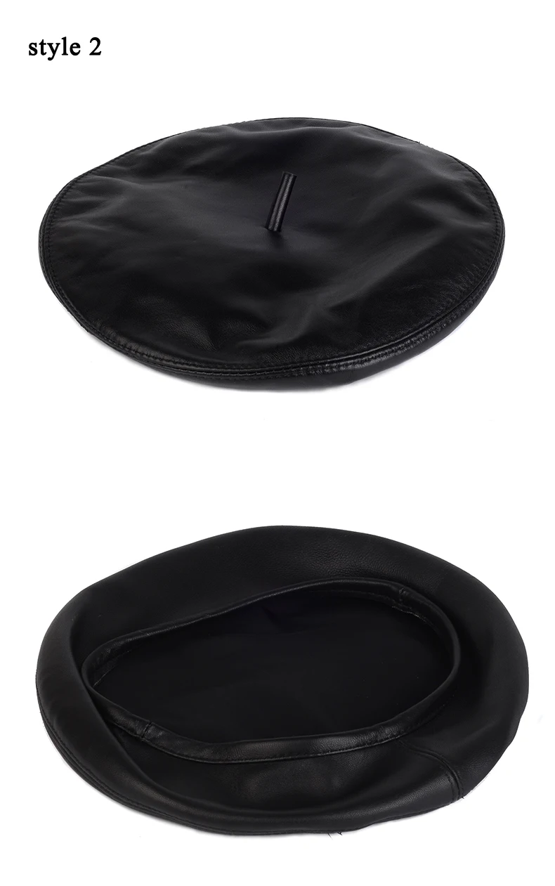 Waliicorners Retro Black 54-59 cm Fitted Painter Hat Genuine Leather Beret Caps 15 描述6