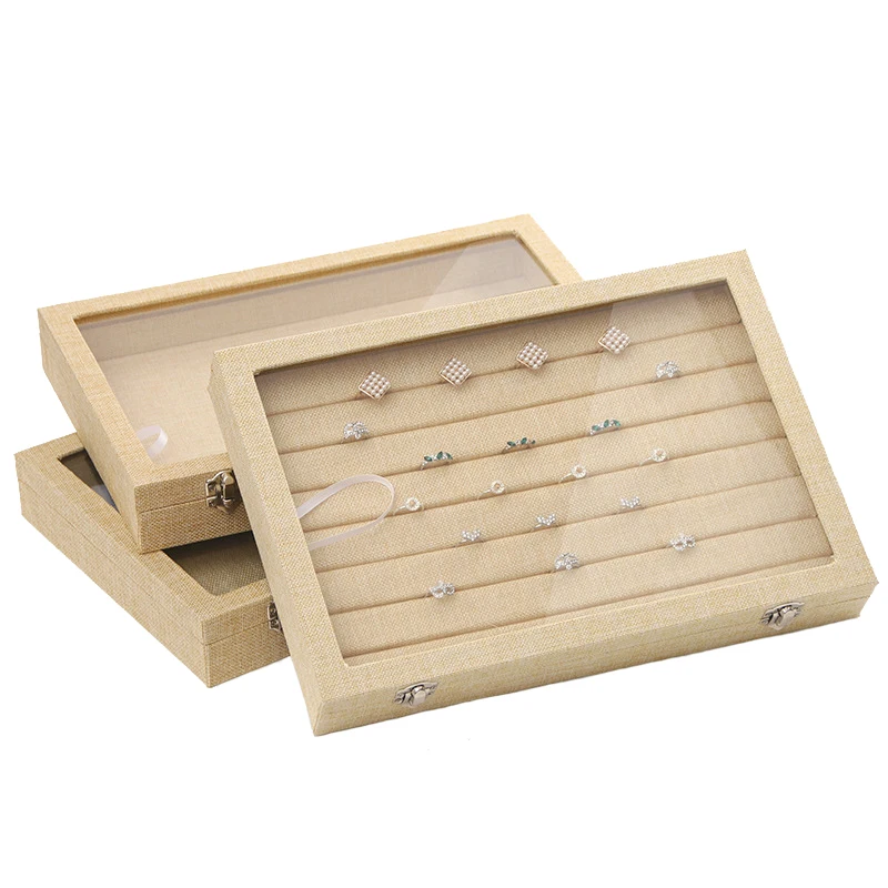 

1 Pcs Linen Jewelry Display Box Organizer Necklace Stud Earring Bracelet Bangle Jewelry Storage Box Showcase Jewlery Box