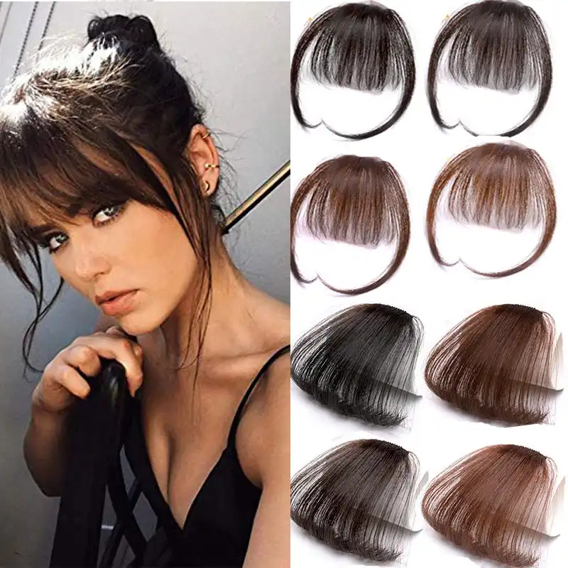 Houyan Hair 6inch 4color Clip In Hair Bangs Hairpiece Accessories Synthetic Fake Bangs Hair Piece Clip In Hair Extensions