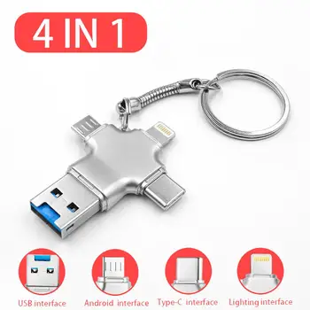 BRU 4 in 1 Card Reader for iPhone5 6s 7Plus 8X MicroSD TF Memory Cardreader for iPad Macbook Type-c Android Phone OTG adapter