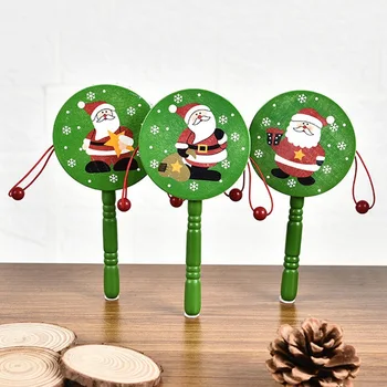 

Children Musical Toys Christmas Wood Rattle Drum Early Childhood Education Rattles Handle Baby Toy