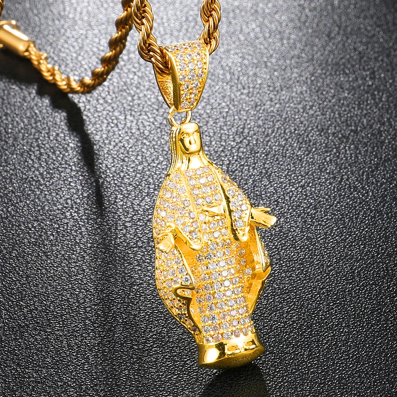 US7 Iced Out Virgin Mary Pendants Necklaces Copper Crystal Zircon Shiny Religious Necklace Hip Hop Bling Rapper Jewelry | Украшения и