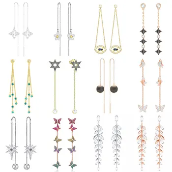 

High Quality SWA ED007 Earring Original 1: 1 Ladies Fashion Pop Butterfly Gradient Color Long Ear Line Earring Jewelry.