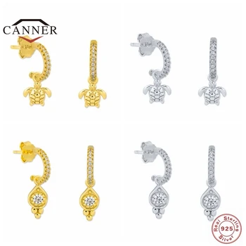 

CANNER 925 Sterling Silver INS Geometric Turtle Stud Earrings For Women Piercing Earring Earings CZ Zircon Jewelry Pendientes