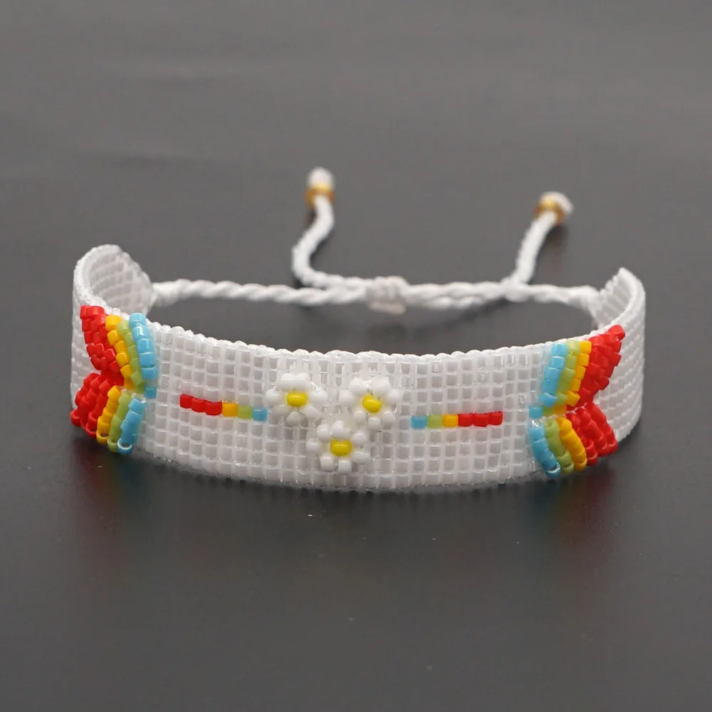 

YD Bohemian Ethnic Style Rainbow Beaded Rice Beads Handmade Small Daisy Flower Bracelet Bracelet for Women Handmade Gift