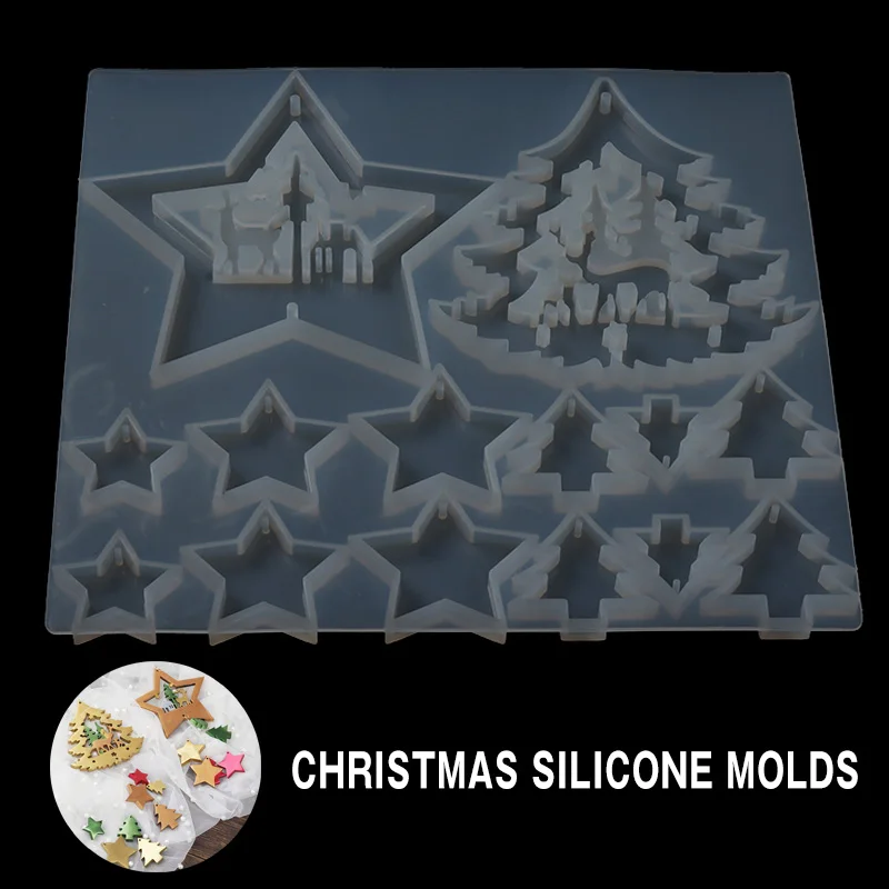 

Christmas Tree Mold Elk Silicone Mould Star Crystal Epoxy Resin Casting Mold Craft Pendent Ornament Making Tool New Year Gifts