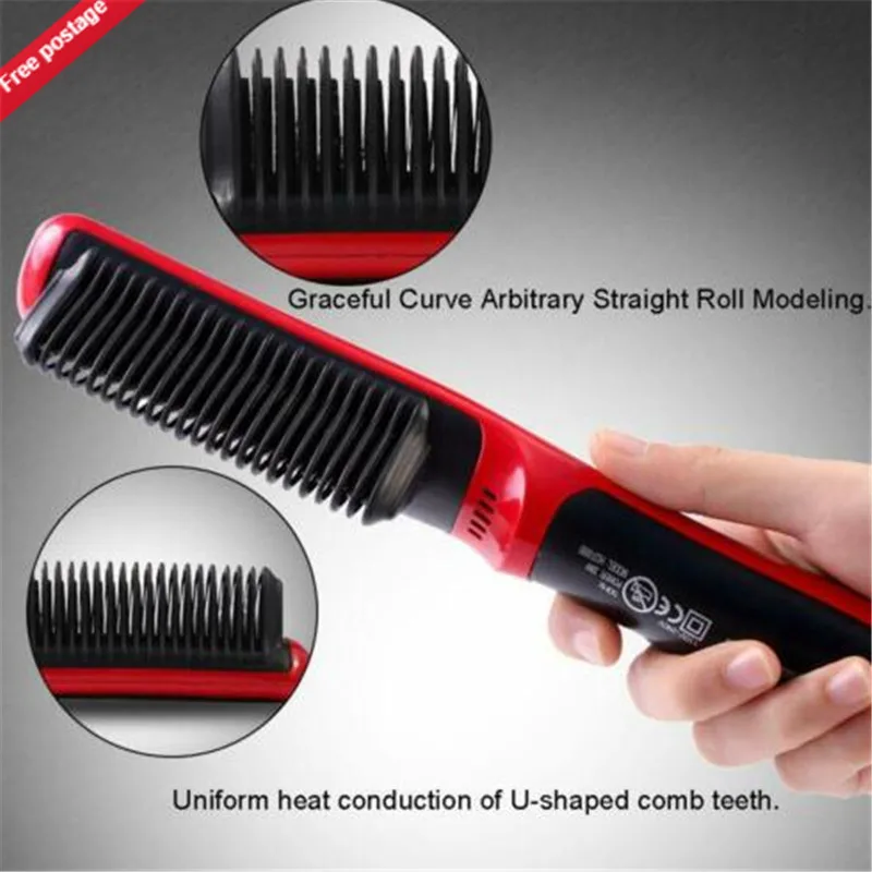 

Straightener Brush Multifunctional Hair Comb Brush LCD Heated Ceramic Hair Beard Straightening Brush EU Plug Hair Straightener