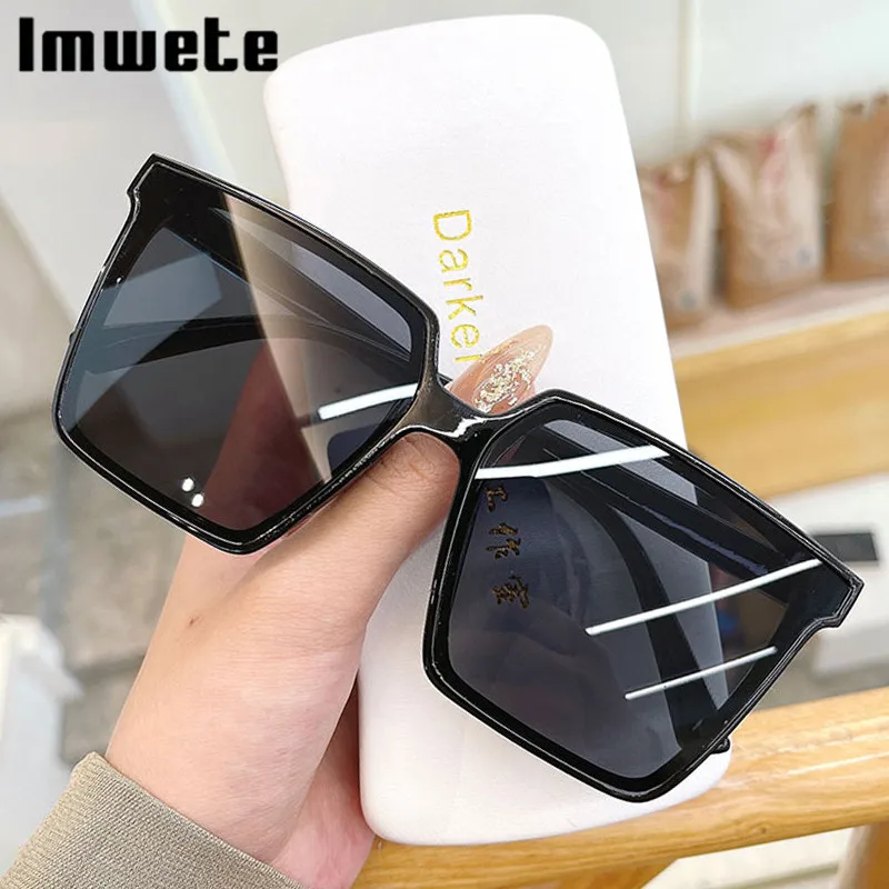 Imwete 2021 Square Sunglasses Women Men Vintage Oversized Sun Glasses Shades Female Luxury Gradient Outdoors Sunglasses UV400 white sunglasses women Sunglasses