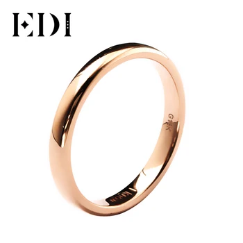 

EDI Simple 3mm Plain Gold Ring Shiny Real 18K Rose Gold Smooth Men and Women Thin Anniversary Wedding Band All-match Band Gift