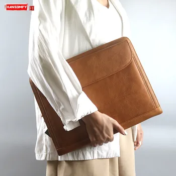 

2020 New Leather Women Handbags A4 Business Briefcase File Bag Female 13.3 Inch Computer Bag Cowhide Envelope Bags Brown 2 Fold