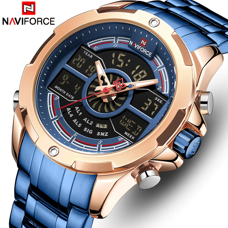 Часы наручные NAVIFORCE Мужские кварцевые стальные водонепроницаемые спортивные