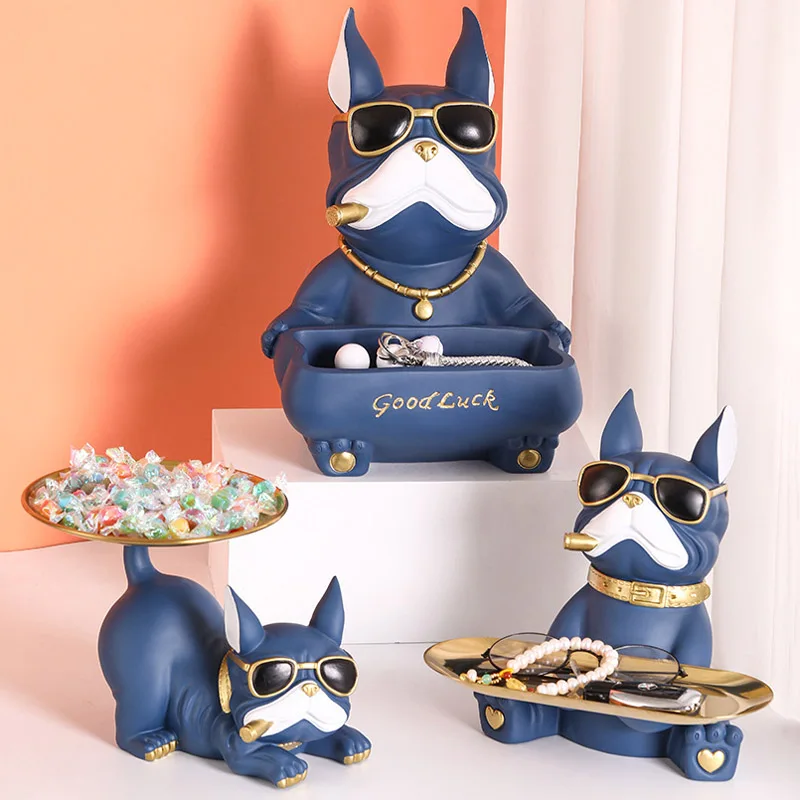 2022 Cool Bulldog Figurines Resin Animal Sculpture Ornaments Storage Room Decor Moden Multifunction Statue For Home Decoration