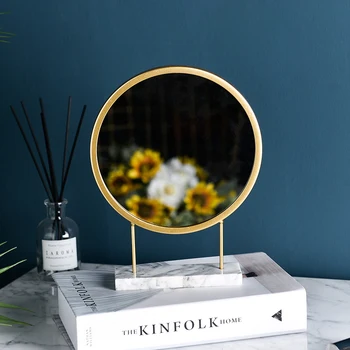 

1Pc Fashion Nordic Marble Makeup Mirror Simple Mini Desktop Round Mirror Home Decor