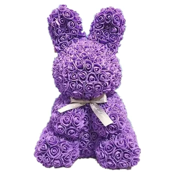 

Rose Rabbit Animal Lovely Rabbit Forever Rose Flower Foam Artificial Simulated Flower for Anniversary, Christmas, Silver Day Gif