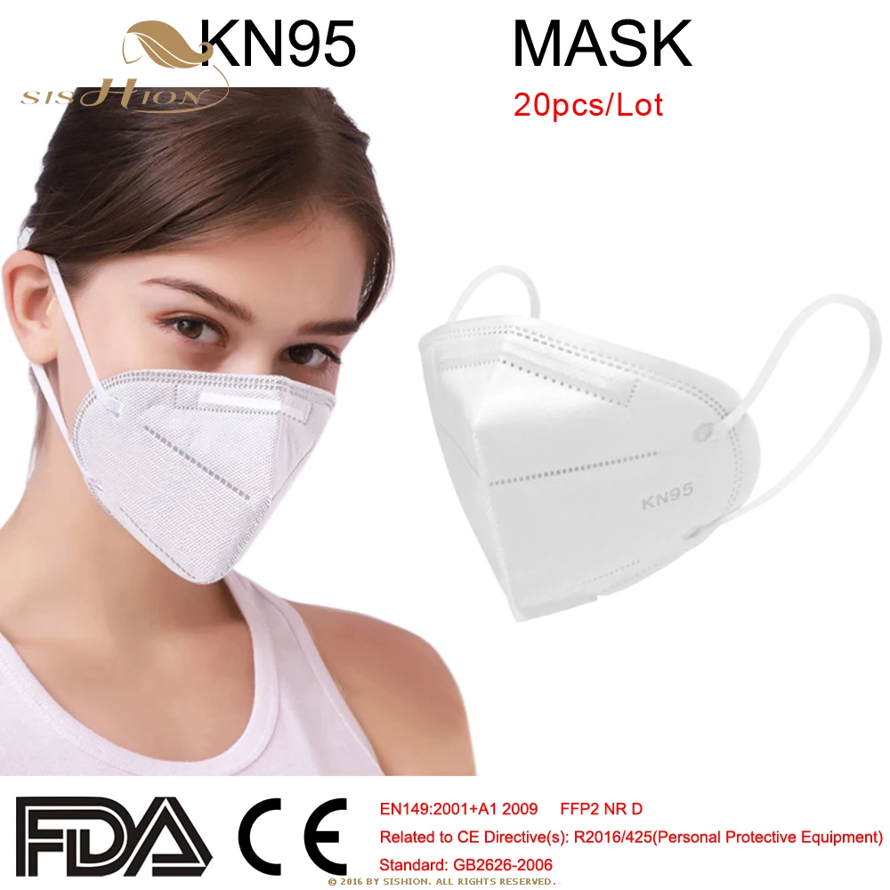 

20PCS Mask CE Certification Mouth Face Mask Dust Anti Infection KN95 Masks Anti-fog Protective Respirator Reusable