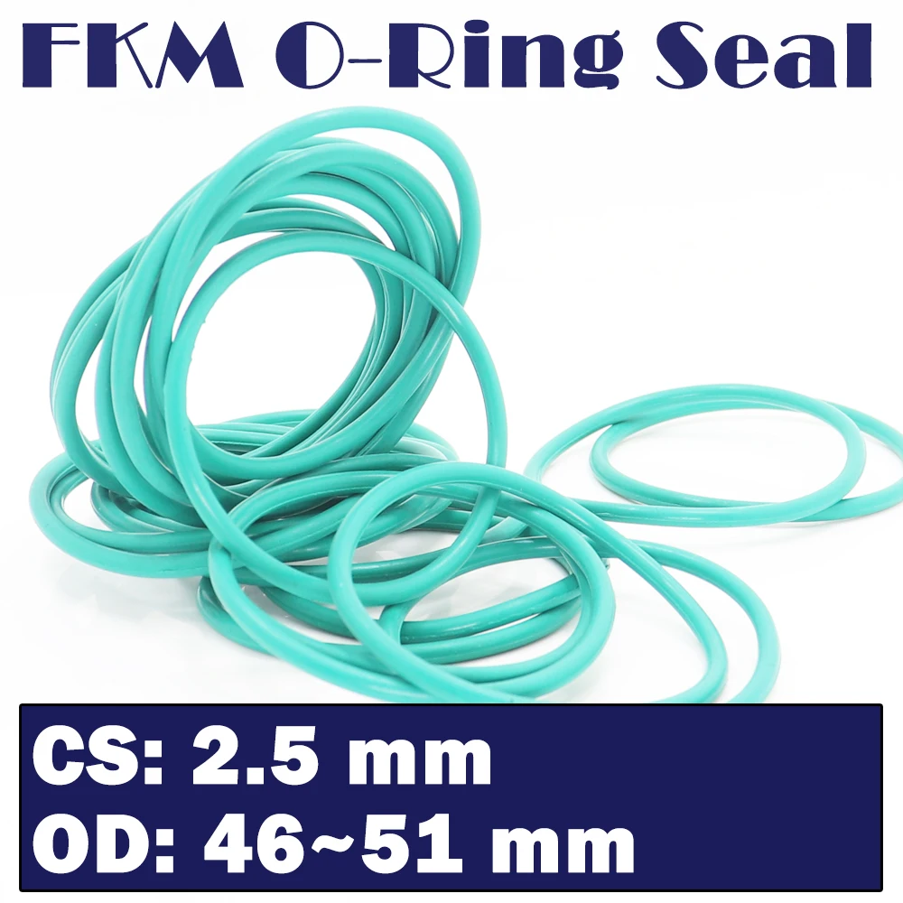 

CS 2.5mm FKM Rubber O RING OD 46/47/48/49/50/51*2.5 mm 50PCS O-Ring Fluorine Gasket Oil seal Green ORing