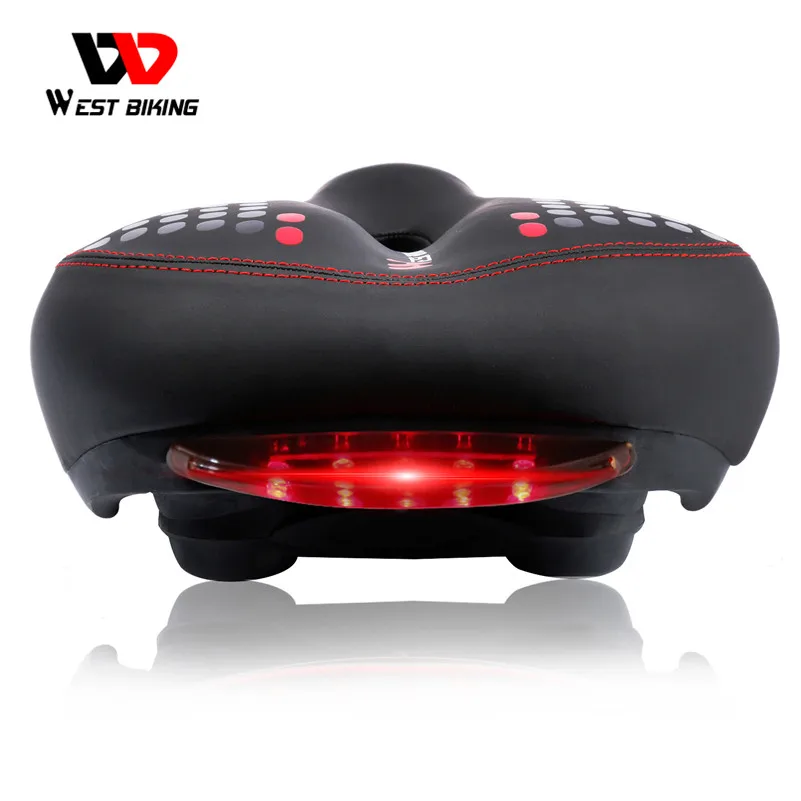 

WEST BIKING MTB Bicycle Saddle with Tail Light Thicken Widen Black Mountain Bike Saddles Soft Comfortable Hollow Bike Saddle