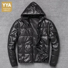 Роскошная зимняя мужская куртка из овчины с капюшоном, брендовая Повседневная приталенная короткая жилетка с отстегивающимся рукавом, теплая черная хлопковая верхняя одежда, S-3XL