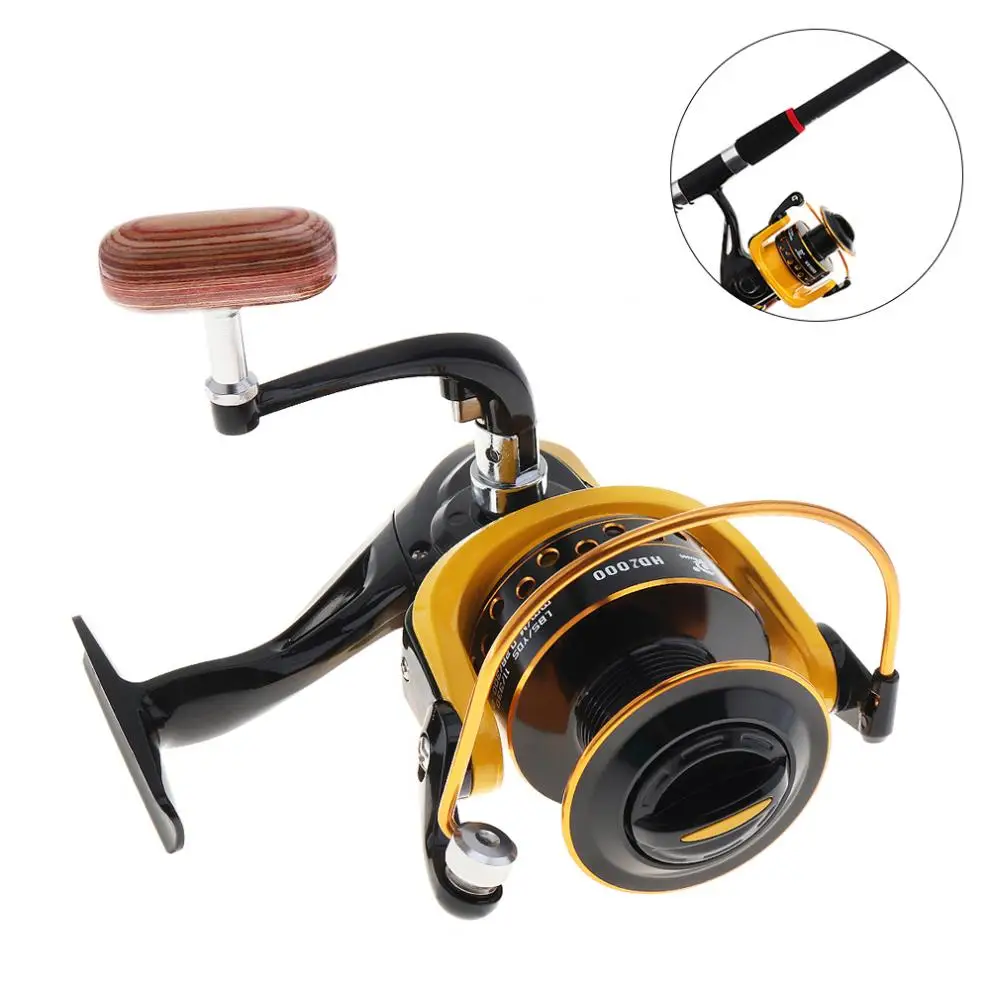 

Carp Fishing Reel 12BB 2000 Spinning Wheels with 10kg Drag Power with Double Colour Metal Line Cup & Wooden Handle Knob