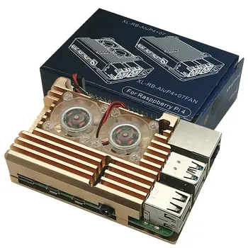 

For Raspberry Pi Raspberry Pi 4 Model B Aluminum Armor Case Aluminum Case + Dual Cooling Fan Gold Replacement